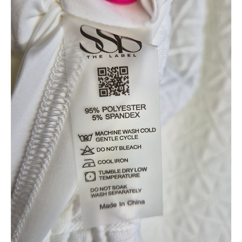 SSYS The Label Lainey Textured Mini Dress Ivory White Puff Sleeve Size L - Picture 6 of 6